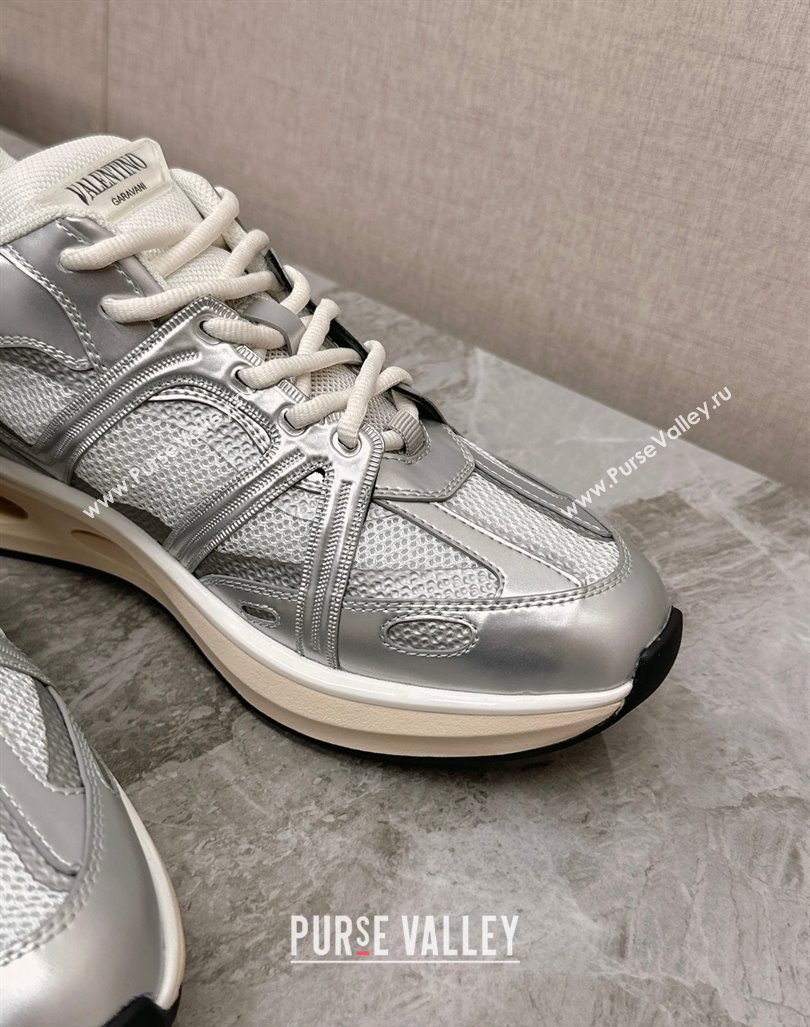 Valentino Mens VLogo Easyjog Low-top Sneakers in Calfskin and Fabric Silver 2024 0725 (KL-240725035)