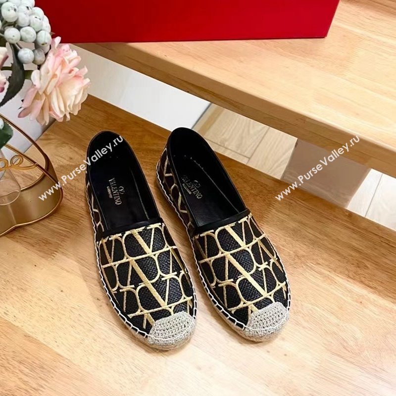 Valentino VLogo Espadrilles Flat in Raffia Straw Black 2024 0725 (HB-240725018)