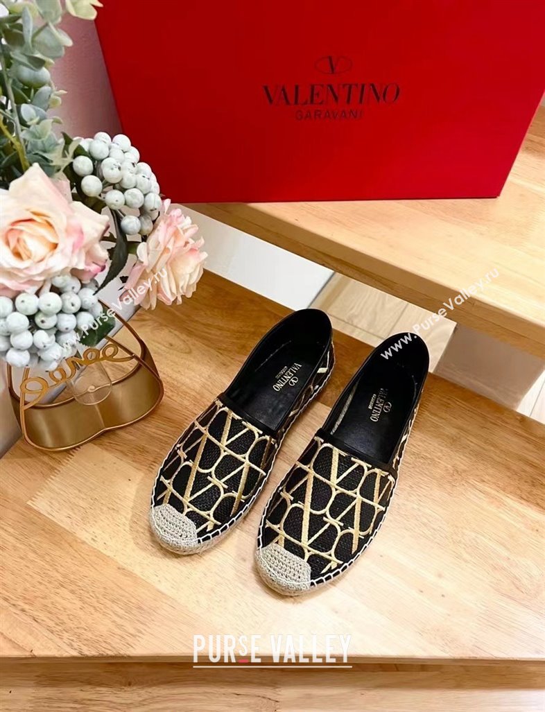 Valentino VLogo Espadrilles Flat in Raffia Straw Black 2024 0725 (HB-240725018)