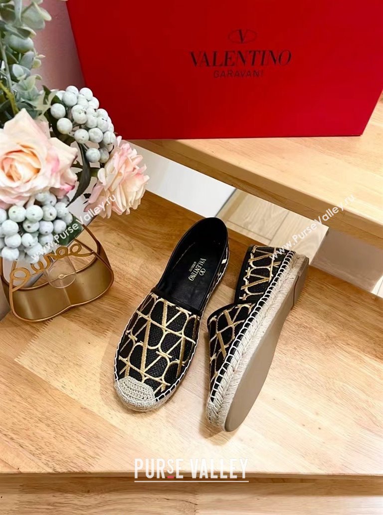 Valentino VLogo Espadrilles Flat in Raffia Straw Black 2024 0725 (HB-240725018)