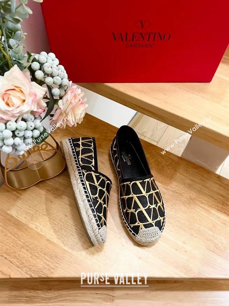 Valentino VLogo Espadrilles Flat in Raffia Straw Black 2024 0725 (HB-240725018)