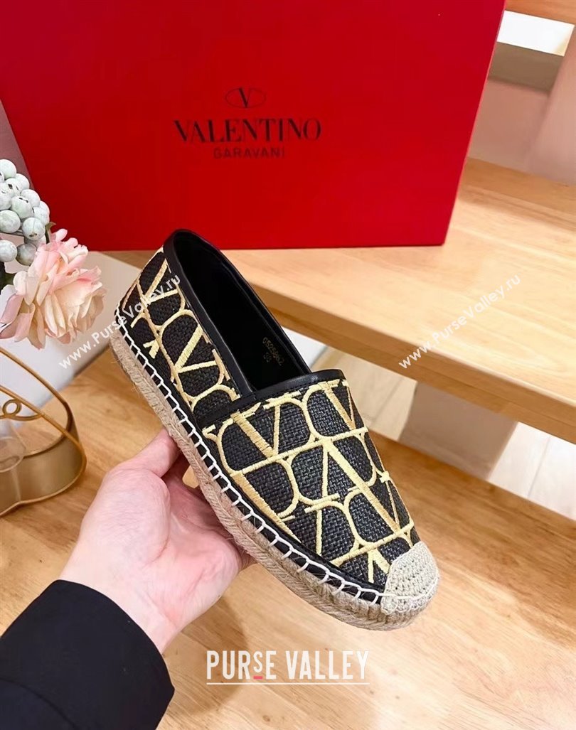 Valentino VLogo Espadrilles Flat in Raffia Straw Black 2024 0725 (HB-240725018)