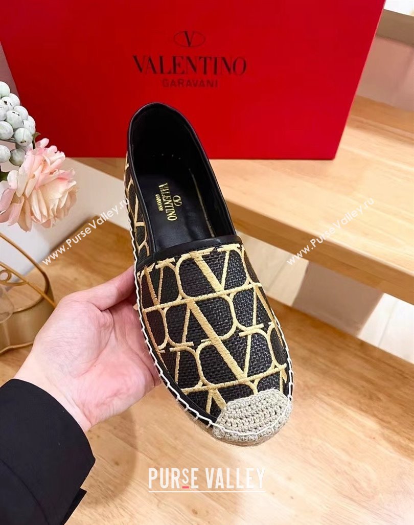 Valentino VLogo Espadrilles Flat in Raffia Straw Black 2024 0725 (HB-240725018)