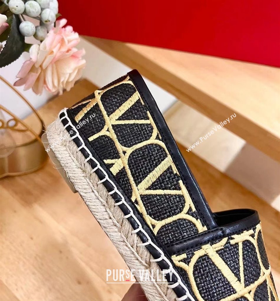 Valentino VLogo Espadrilles Flat in Raffia Straw Black 2024 0725 (HB-240725018)