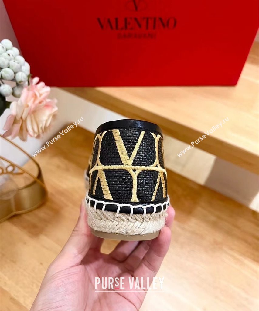 Valentino VLogo Espadrilles Flat in Raffia Straw Black 2024 0725 (HB-240725018)