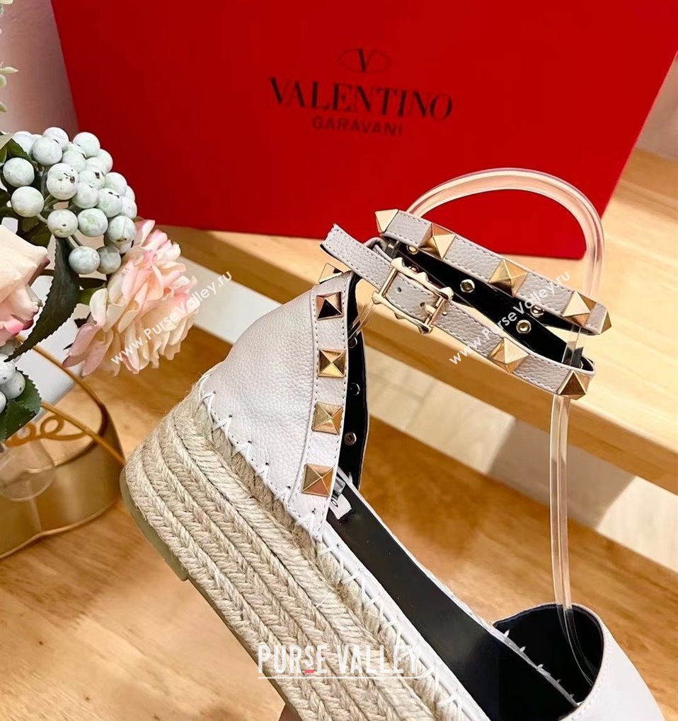 Valentino Rockstud Grainy Calfskin Platform Espadrille Sandals Powder Pink 2024 0725 (HB-240725021)