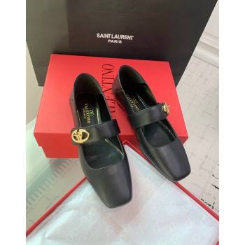 Valentino VLogo Locker Mary-Janes Calfskin Ballerinas Flat Black 2024 0725 (KER-240725023)