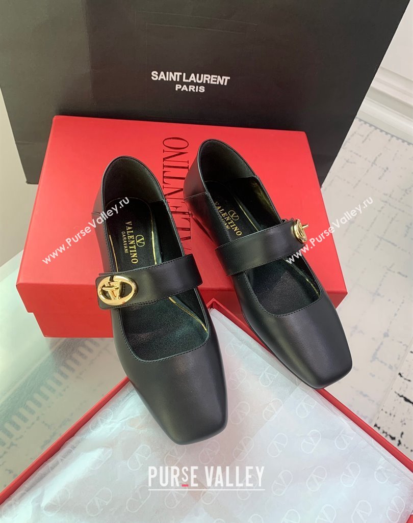 Valentino VLogo Locker Mary-Janes Calfskin Ballerinas Flat Black 2024 0725 (KER-240725023)