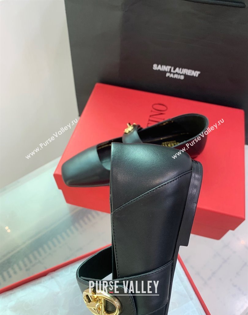 Valentino VLogo Locker Mary-Janes Calfskin Ballerinas Flat Black 2024 0725 (KER-240725023)