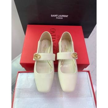 Valentino VLogo Locker Mary-Janes Calfskin Ballerinas Flat White 2024 0725 (KER-240725024)