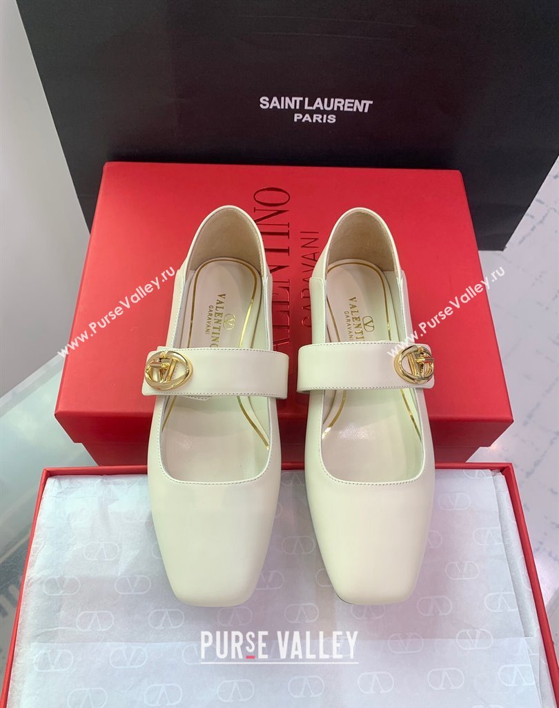 Valentino VLogo Locker Mary-Janes Calfskin Ballerinas Flat White 2024 0725 (KER-240725024)