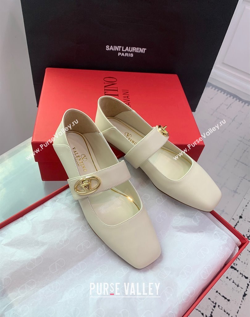 Valentino VLogo Locker Mary-Janes Calfskin Ballerinas Flat White 2024 0725 (KER-240725024)