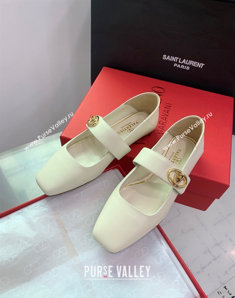 Valentino VLogo Locker Mary-Janes Calfskin Ballerinas Flat White 2024 0725 (KER-240725024)