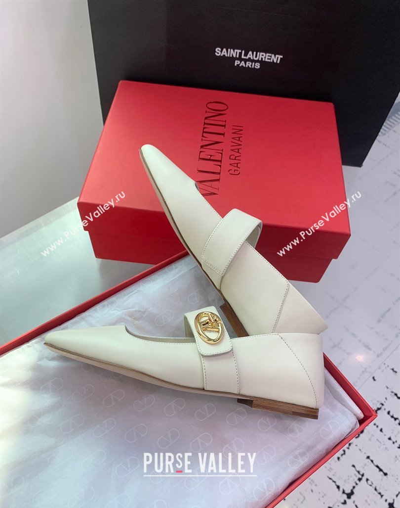 Valentino VLogo Locker Mary-Janes Calfskin Ballerinas Flat White 2024 0725 (KER-240725024)