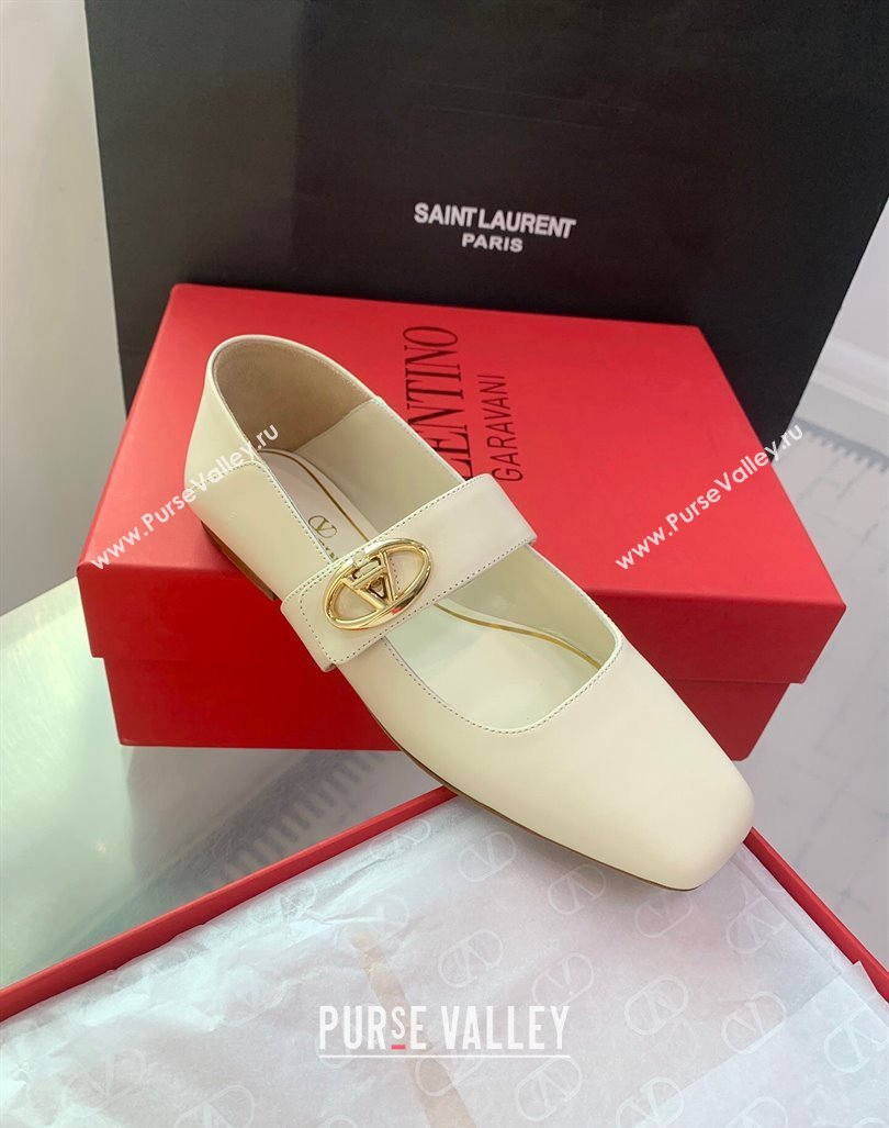 Valentino VLogo Locker Mary-Janes Calfskin Ballerinas Flat White 2024 0725 (KER-240725024)