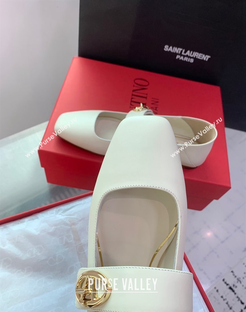 Valentino VLogo Locker Mary-Janes Calfskin Ballerinas Flat White 2024 0725 (KER-240725024)