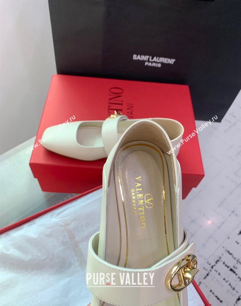 Valentino VLogo Locker Mary-Janes Calfskin Ballerinas Flat White 2024 0725 (KER-240725024)