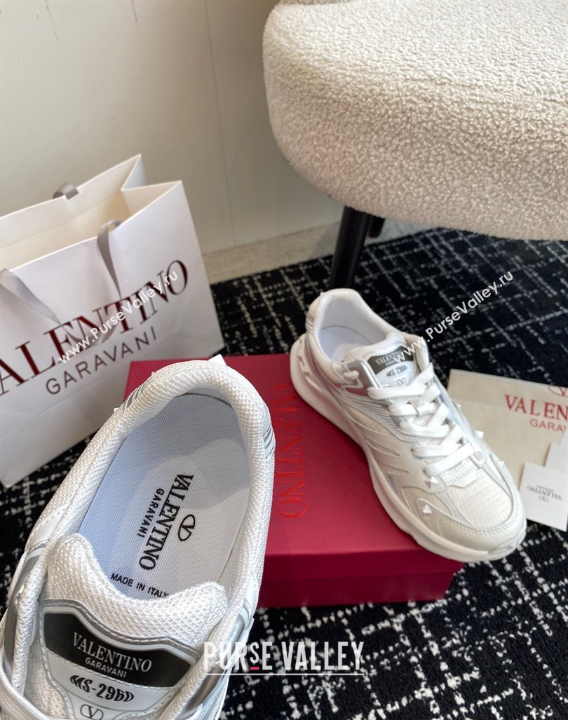 Valentino Mens Rockstud True Act Sneakers in Knit Mesh White/Grey 2024 0812 (KL-240812128)