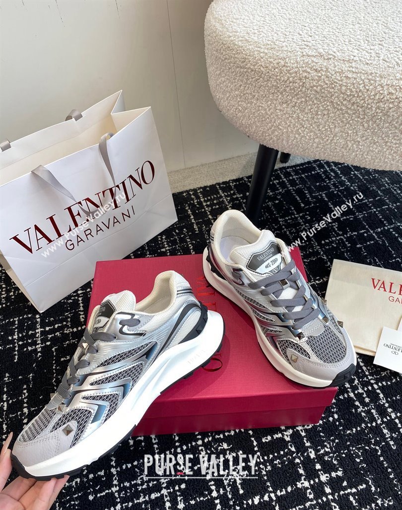 Valentino Mens Rockstud True Act Sneakers in Knit Mesh Dark Grey 2024 0812 (KL-240812129)