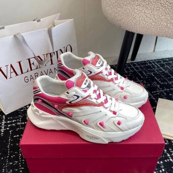 Valentino Mens Rockstud True Act Sneakers in Knit Mesh White/Pink 2024 0812 (KL-240812130)