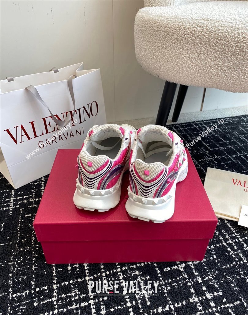 Valentino Mens Rockstud True Act Sneakers in Knit Mesh White/Pink 2024 0812 (KL-240812130)