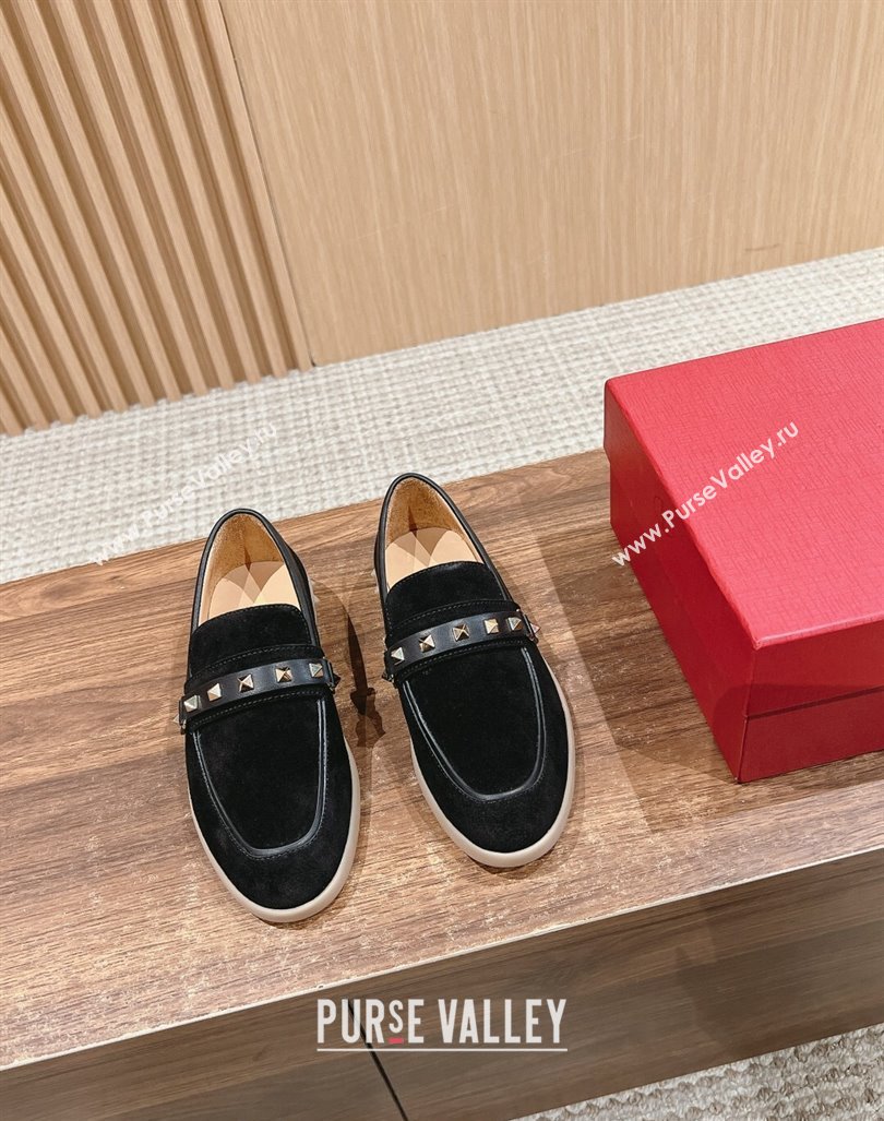 Valentino Leisure Flows Rockstud Loafers in Suede Black 2024 0812 (KL-240812132)