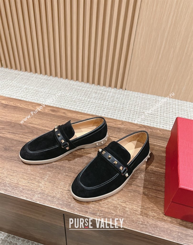 Valentino Leisure Flows Rockstud Loafers in Suede Black 2024 0812 (KL-240812132)