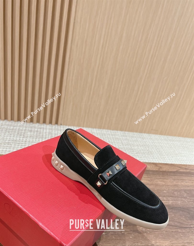 Valentino Leisure Flows Rockstud Loafers in Suede Black 2024 0812 (KL-240812132)