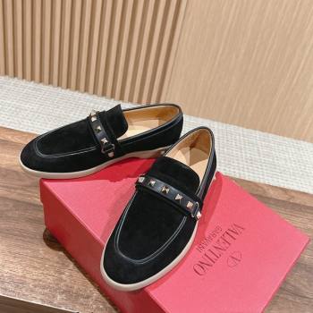 Valentino Leisure Flows Rockstud Loafers in Suede Black 2024 0812 (KL-240812132)