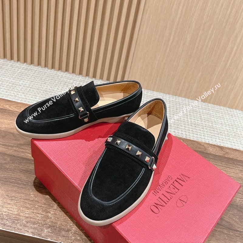 Valentino Leisure Flows Rockstud Loafers in Suede Black 2024 0812 (KL-240812132)