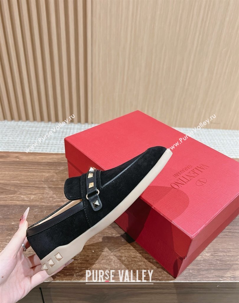 Valentino Leisure Flows Rockstud Loafers in Suede Black 2024 0812 (KL-240812132)