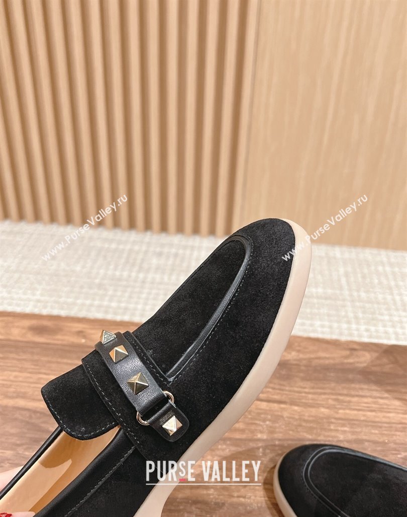 Valentino Leisure Flows Rockstud Loafers in Suede Black 2024 0812 (KL-240812132)