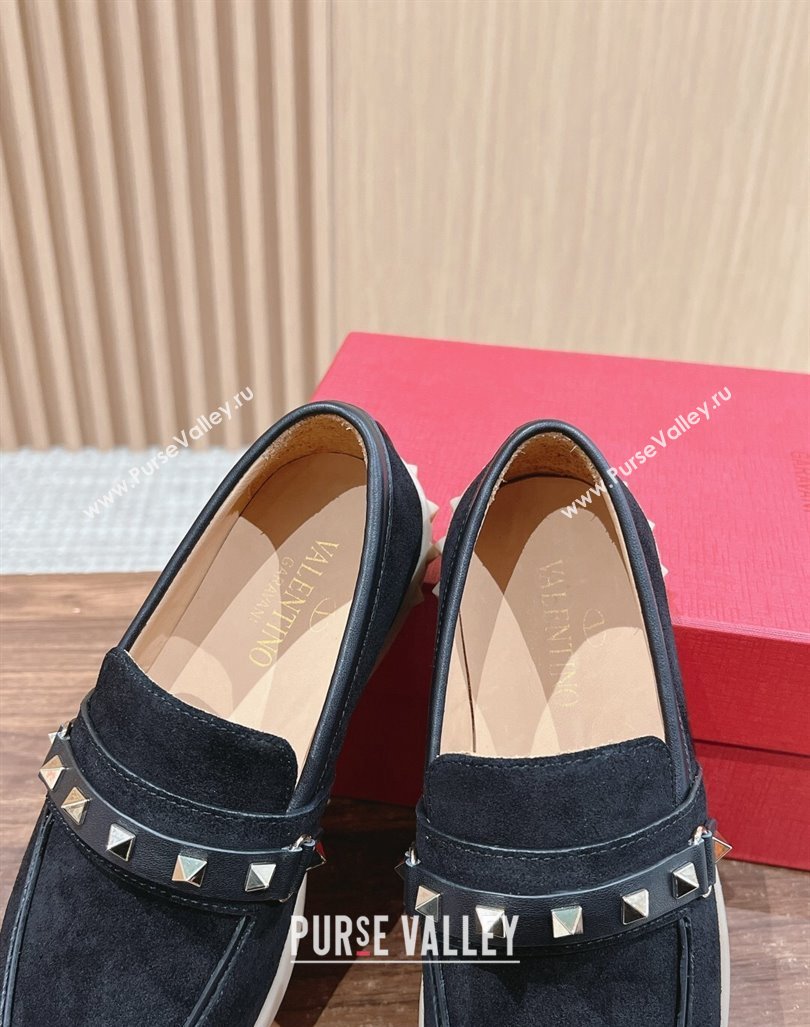 Valentino Leisure Flows Rockstud Loafers in Suede Black 2024 0812 (KL-240812132)