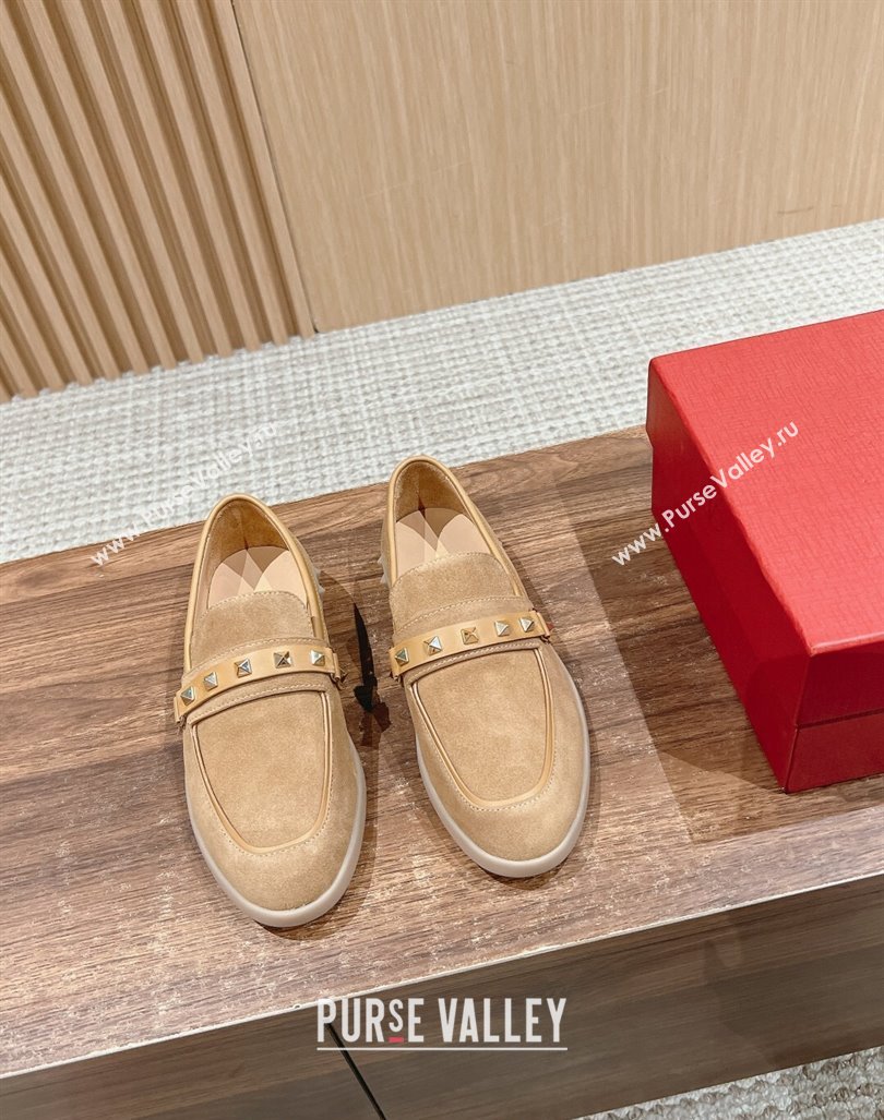 Valentino Leisure Flows Rockstud Loafers in Suede Camel Brown 2024 0812 (KL-240812133)