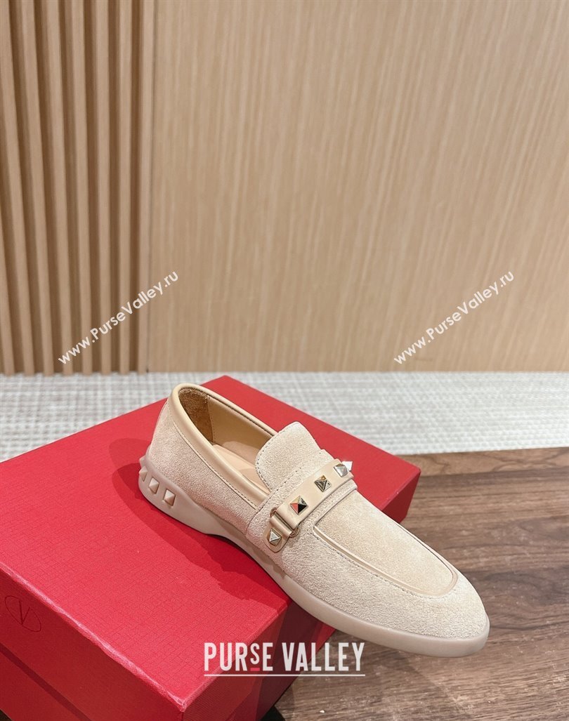 Valentino Leisure Flows Rockstud Loafers in Suede Beige 2024 0812 (KL-240812134)