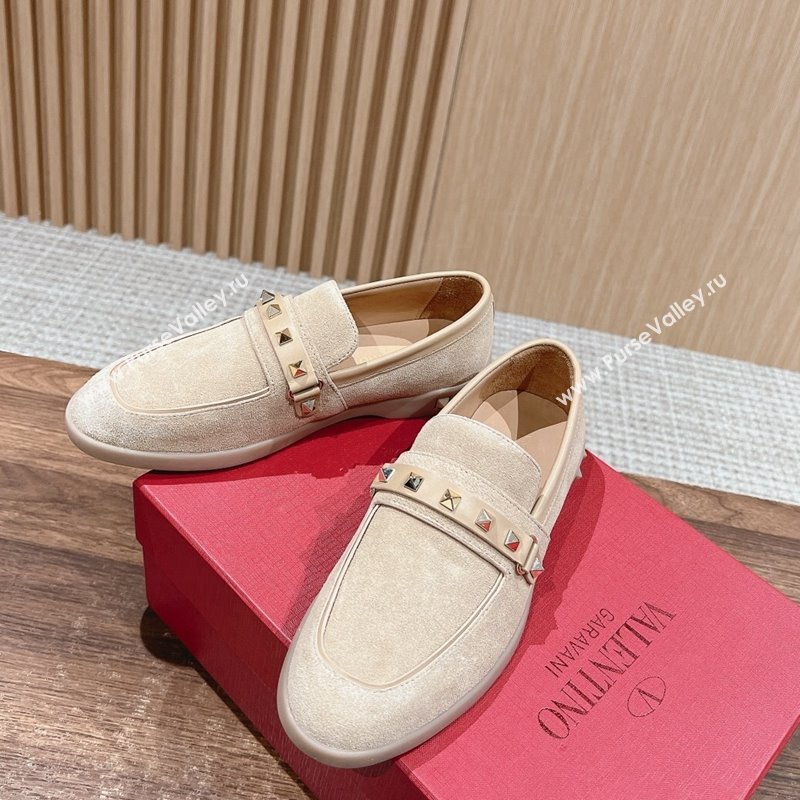 Valentino Leisure Flows Rockstud Loafers in Suede Beige 2024 0812 (KL-240812134)