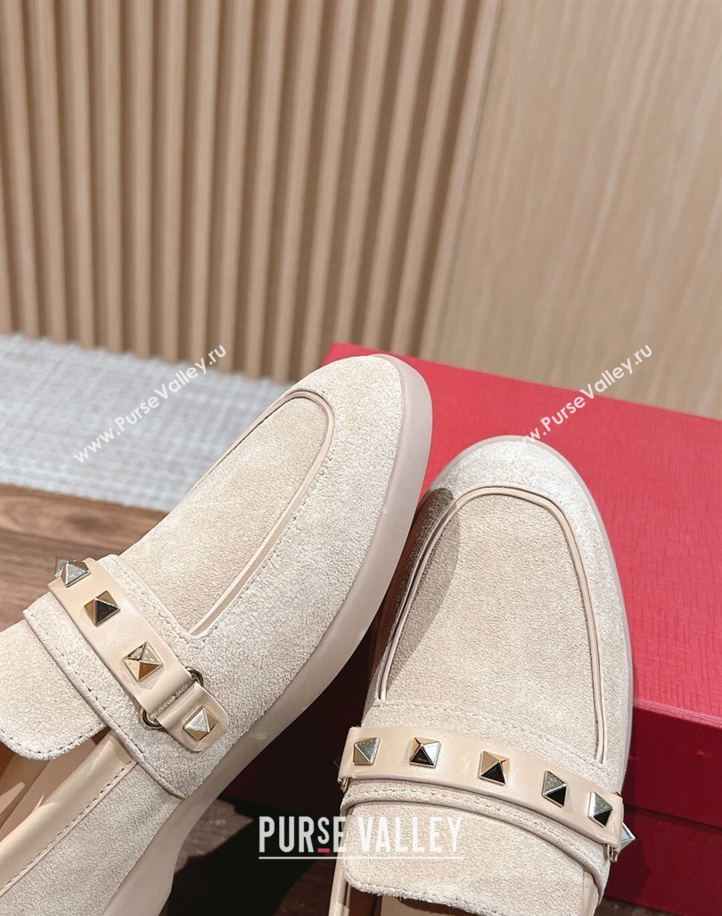 Valentino Leisure Flows Rockstud Loafers in Suede Beige 2024 0812 (KL-240812134)