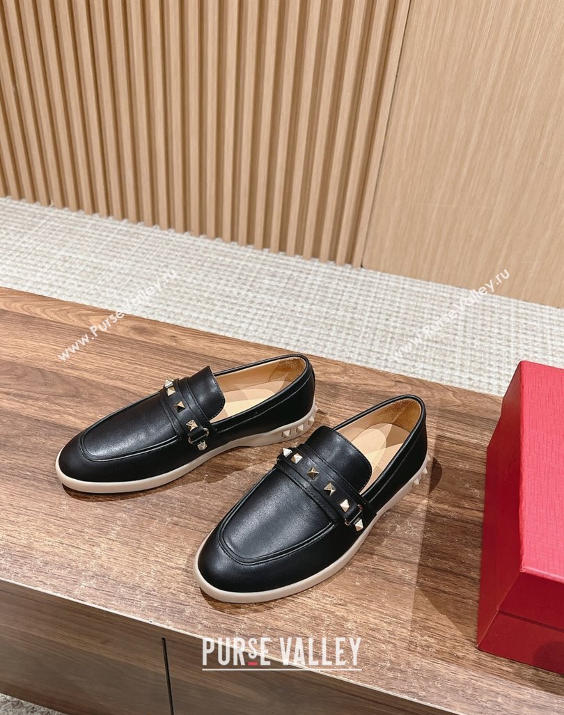 Valentino Leisure Flows Rockstud Loafers in Leather Black 2024 0812 (KL-240812135)