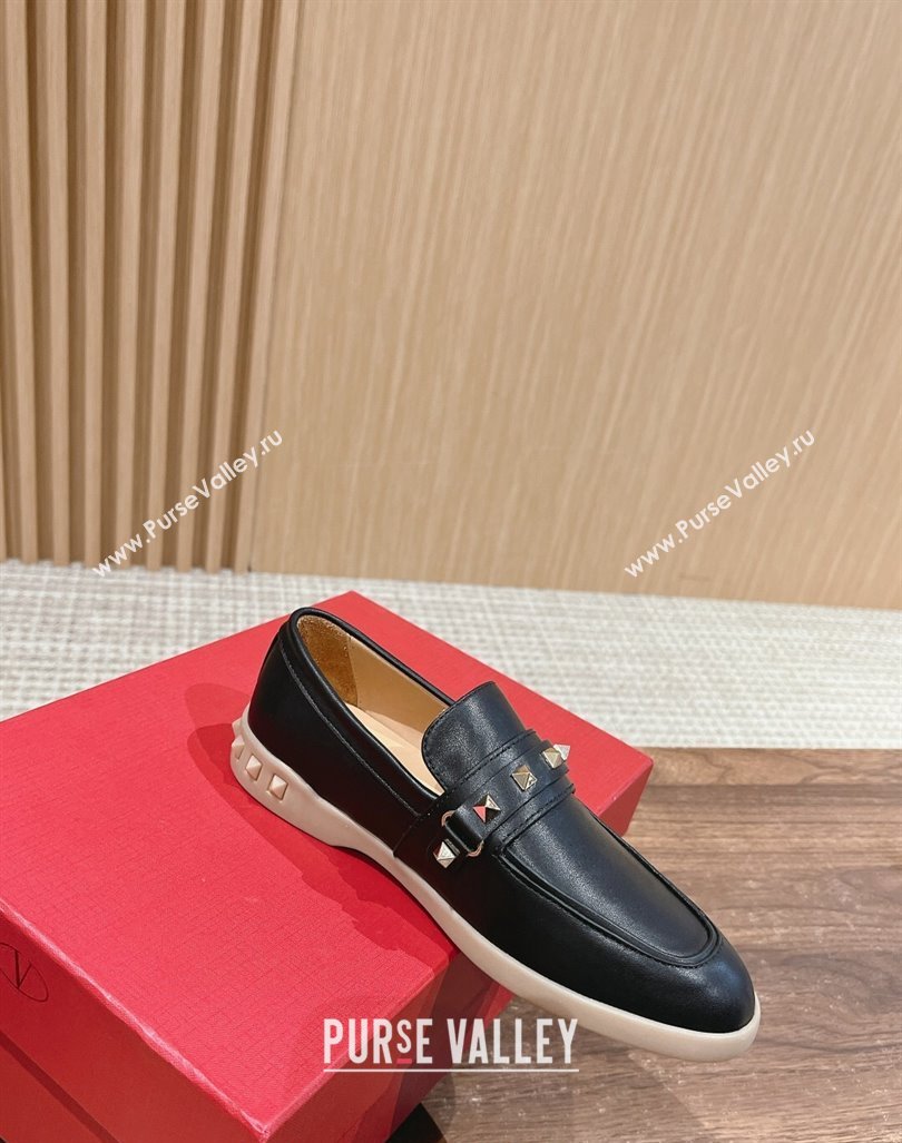 Valentino Leisure Flows Rockstud Loafers in Leather Black 2024 0812 (KL-240812135)