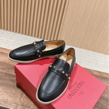 Valentino Leisure Flows Rockstud Loafers in Leather Black 2024 0812 (KL-240812135)