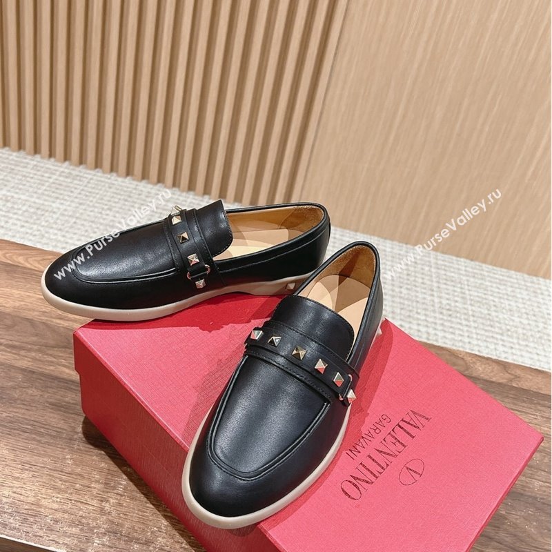 Valentino Leisure Flows Rockstud Loafers in Leather Black 2024 0812 (KL-240812135)