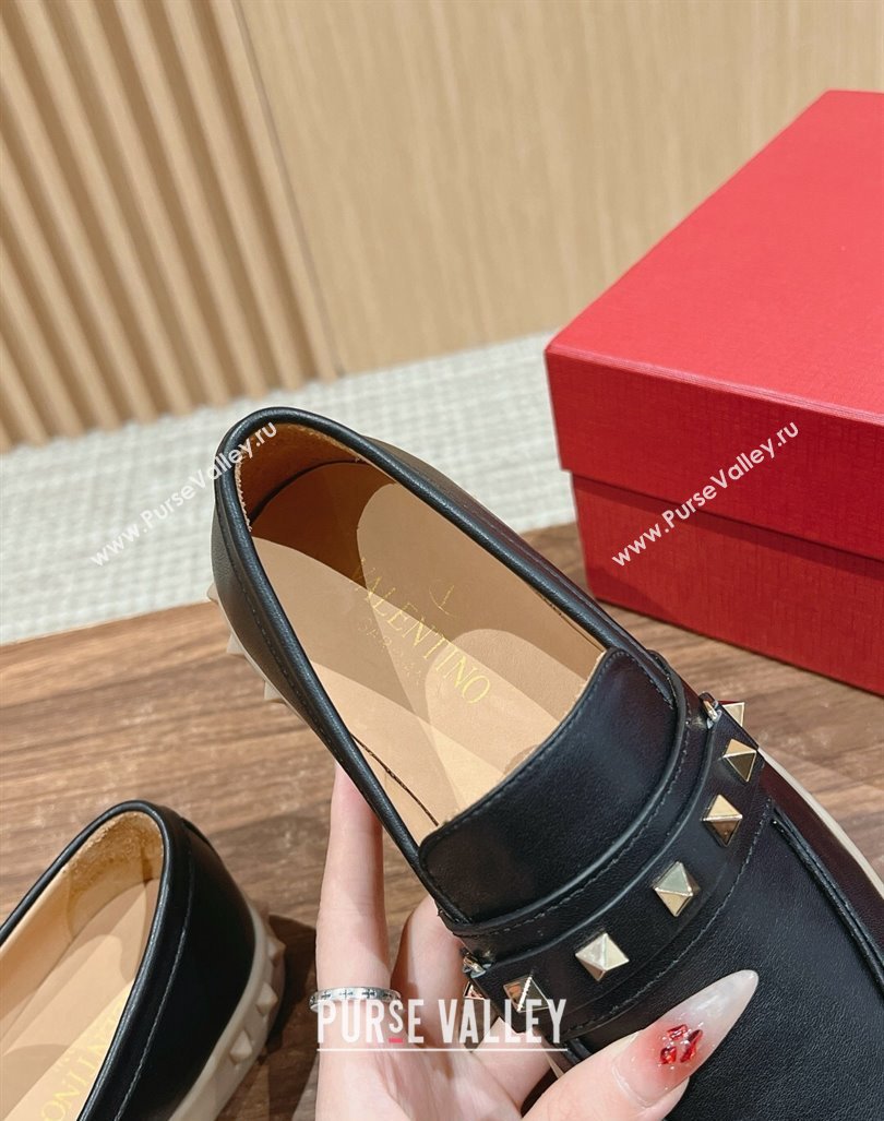 Valentino Leisure Flows Rockstud Loafers in Leather Black 2024 0812 (KL-240812135)