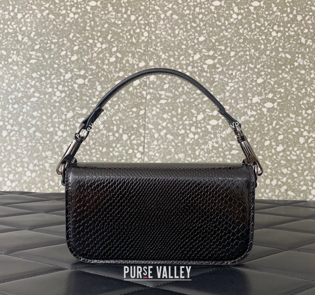 Valentino Locò Small Shoulder Bag in Snakeskin Embossed Leather with Strass Black VLTN5030 2024 (LN-240826029)