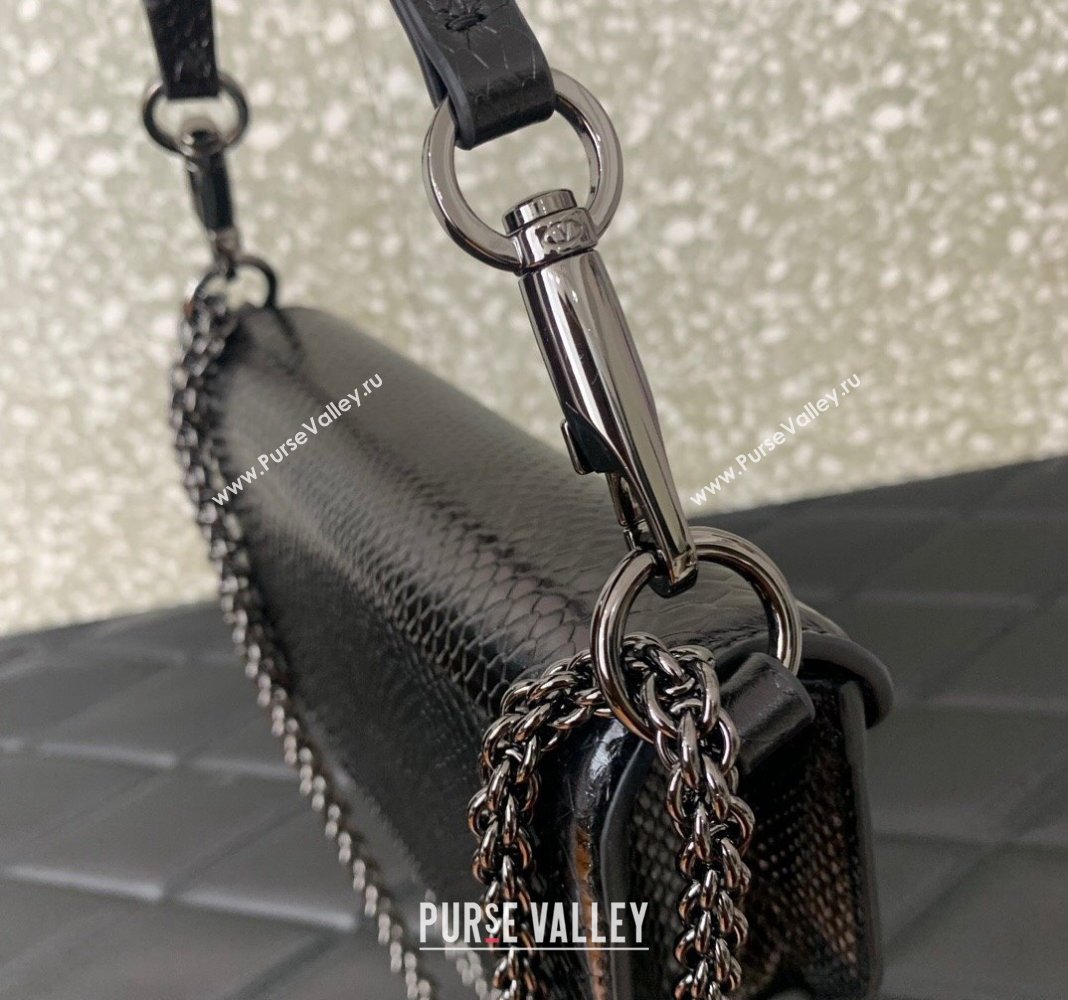 Valentino Locò Small Shoulder Bag in Snakeskin Embossed Leather with Strass Black VLTN5030 2024 (LN-240826029)