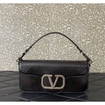 Valentino Locò Medium Shoulder Bag in Snakeskin Embossed Leather with Strass Black VLTN6030 2024 (LN-240826032)