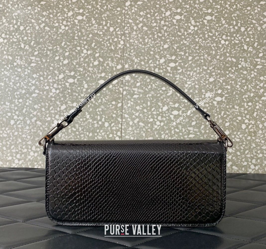 Valentino Locò Medium Shoulder Bag in Snakeskin Embossed Leather with Strass Black VLTN6030 2024 (LN-240826032)