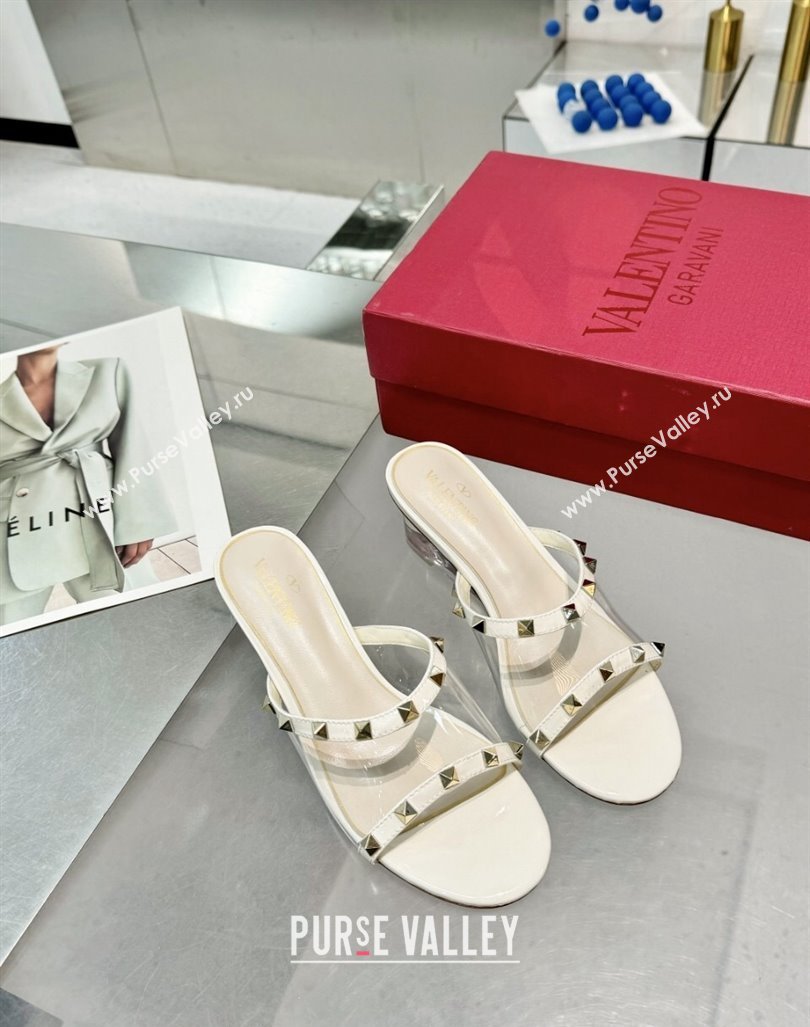 Valentino Rockstud PVC Wedge Slides Sandal 5/8.5cm with Clear Heel White 2024 VLS090302 (XL-240903078)