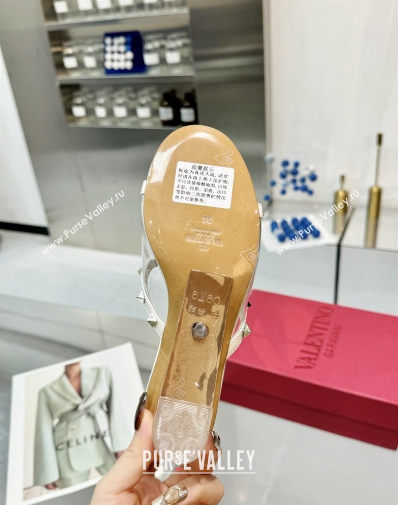 Valentino Rockstud PVC Wedge Slides Sandal 5/8.5cm with Clear Heel White 2024 VLS090302 (XL-240903078)