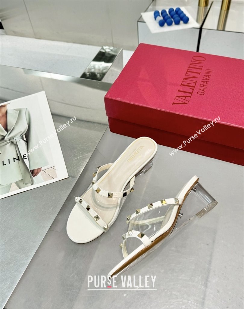 Valentino Rockstud PVC Wedge Slides Sandal 5/8.5cm with Clear Heel White 2024 VLS090302 (XL-240903078)