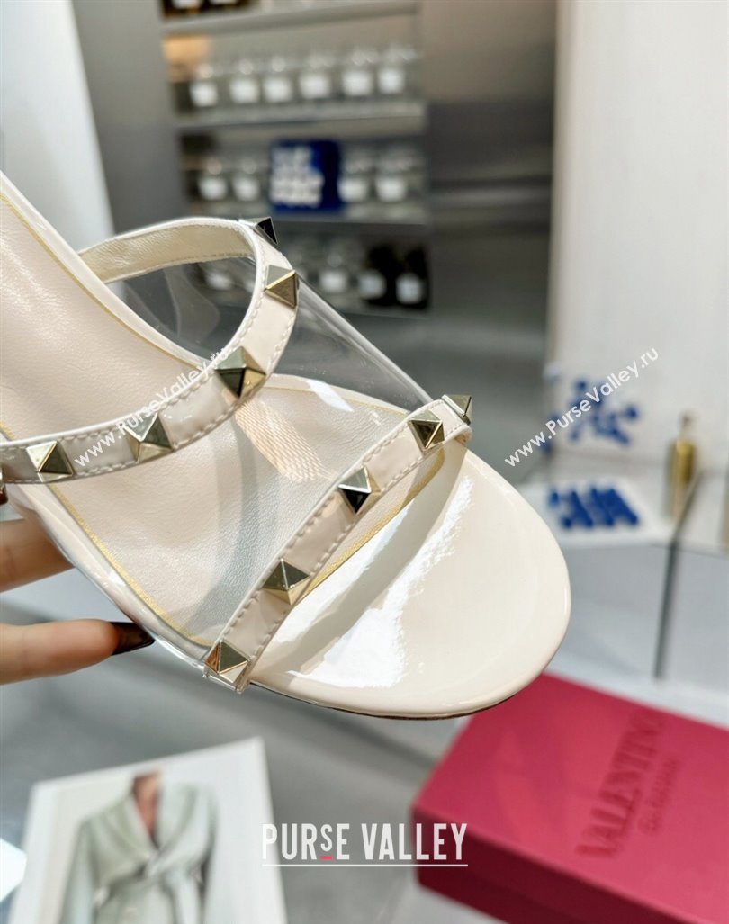 Valentino Rockstud PVC Wedge Slides Sandal 5/8.5cm with Clear Heel White 2024 VLS090302 (XL-240903078)